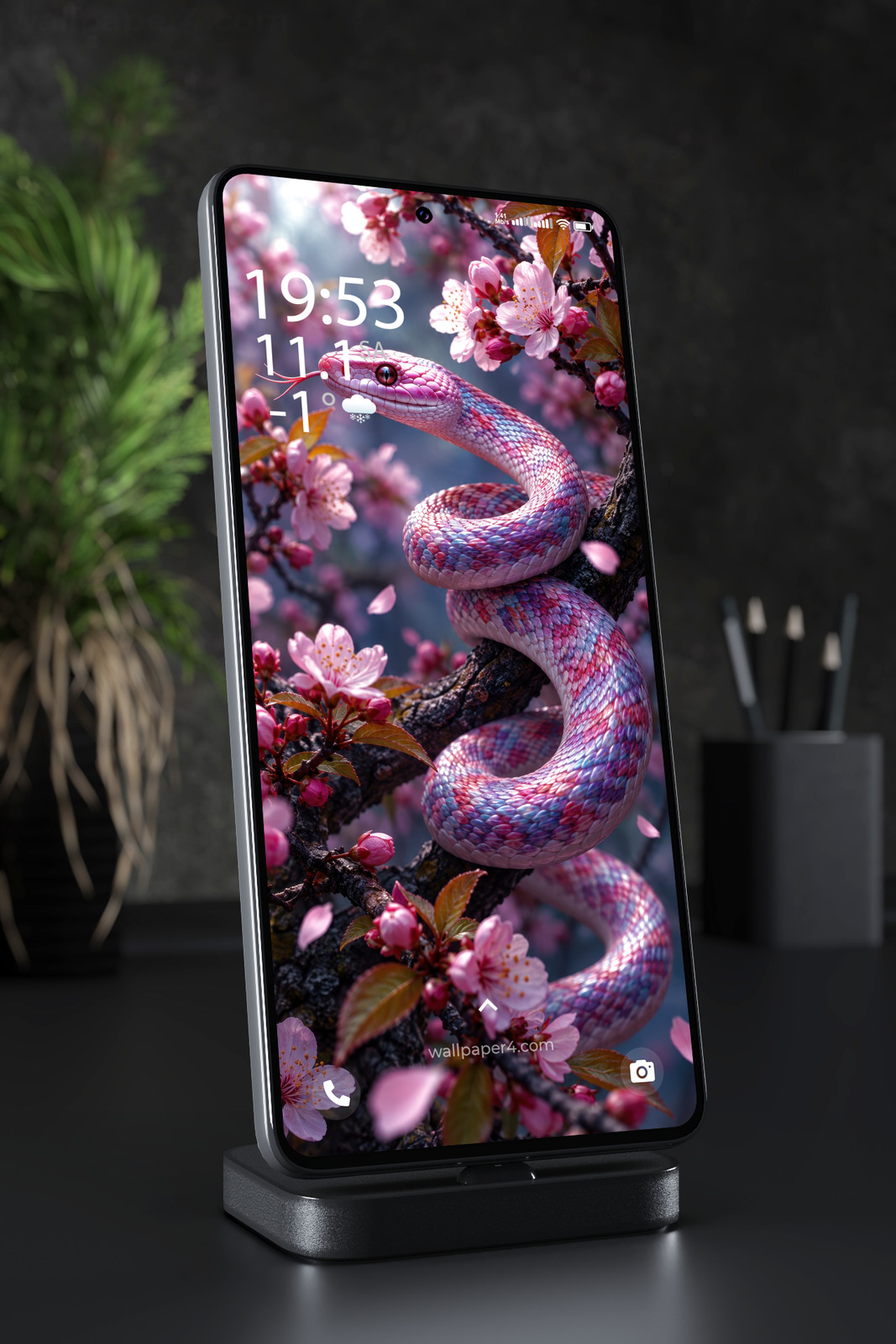 Mobile Wallpaper 9123 - Pink Snake Winding Through Cherry Blossoms
