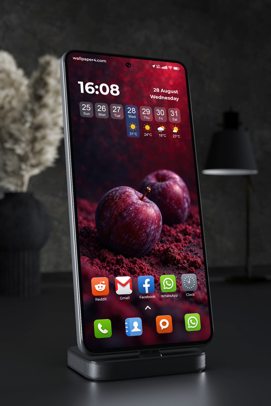 Phone Wallpaper 9150 - Three Dark Plums on Crimson Soil