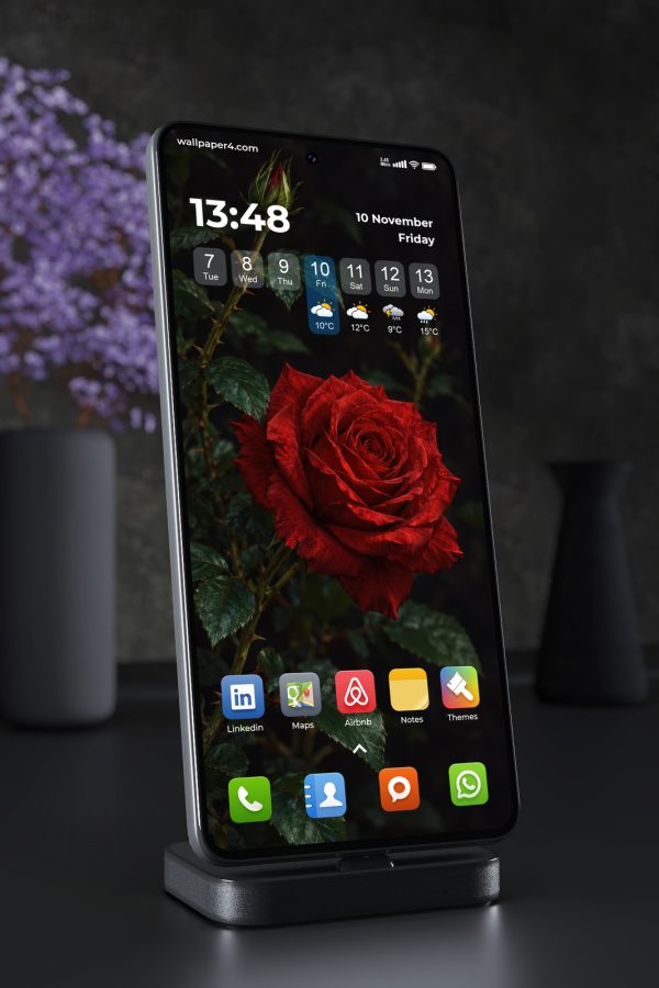 Mobile Wallpaper 9156 - Deep Red Rose with Rainlit Petals