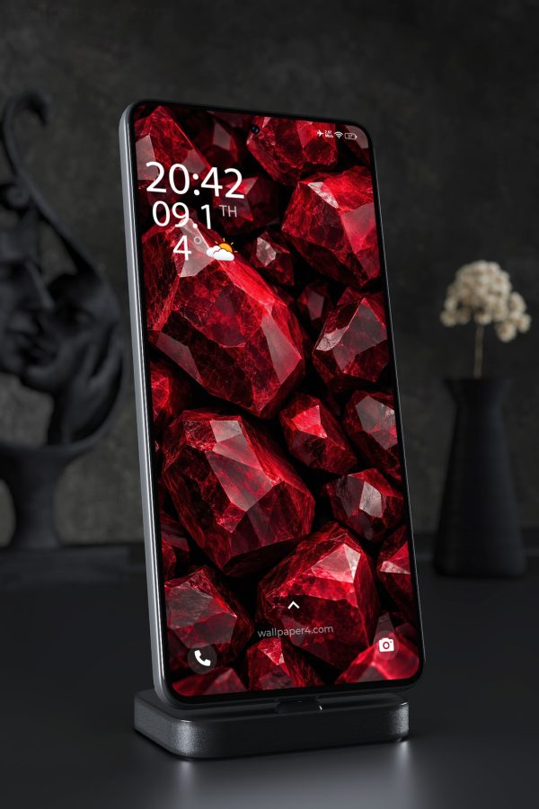 Mobile Wallpaper 9162 - Faceted Red Crystals in Deep Black