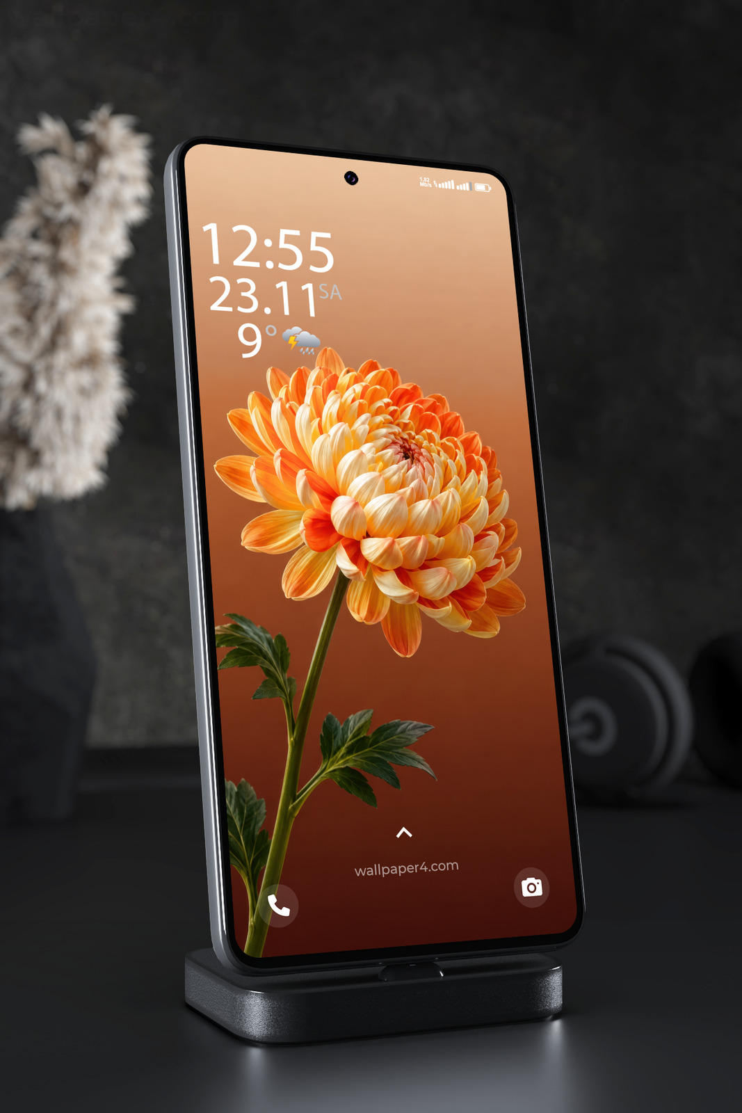 Phone Wallpaper 9165 - Golden Orange Dahlia on a Slender Stem