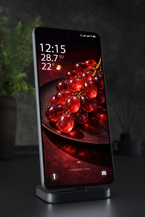 Mobile Wallpaper 9168 - Rain-Bright Red Grapes on a Dark Plate