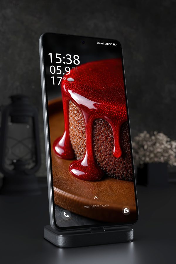 Phone Wallpaper 9174 - Glossy Red Glaze Dripping Over Chocolate Cake