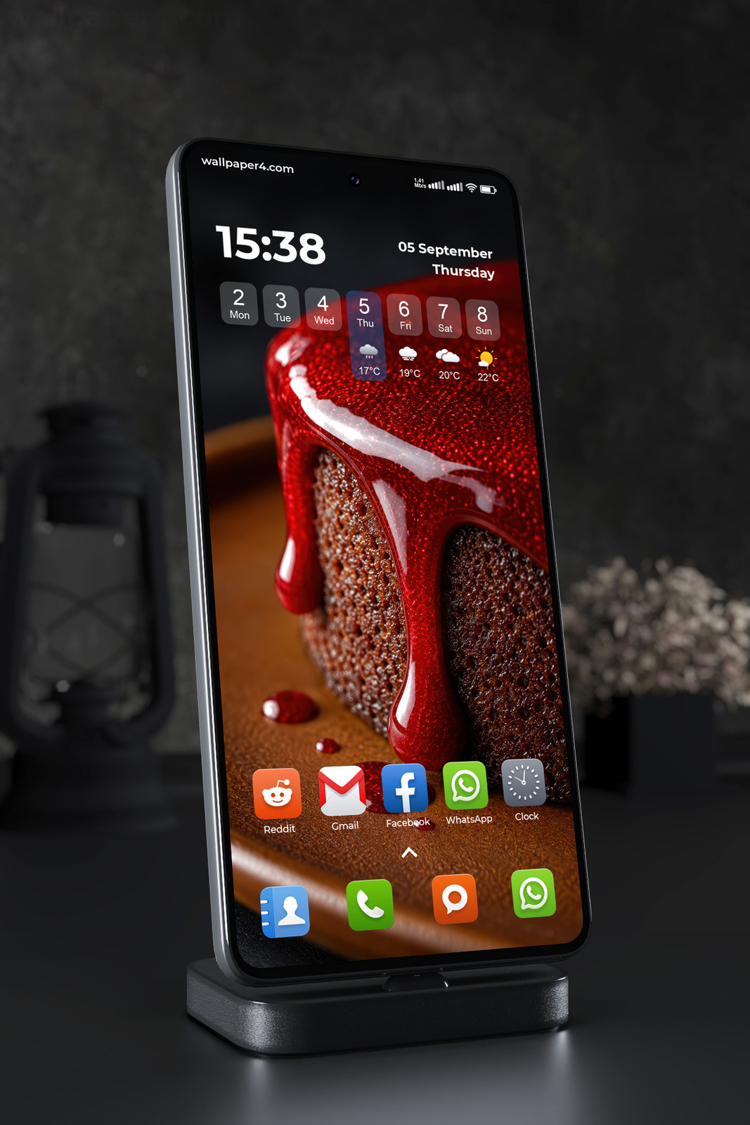 Mobile Wallpaper 9174 - Glossy Red Glaze Dripping Over Chocolate Cake