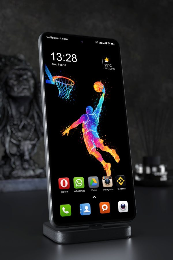 Phone Wallpaper 9240 - Neon Basketball Player Rising for a Dunk