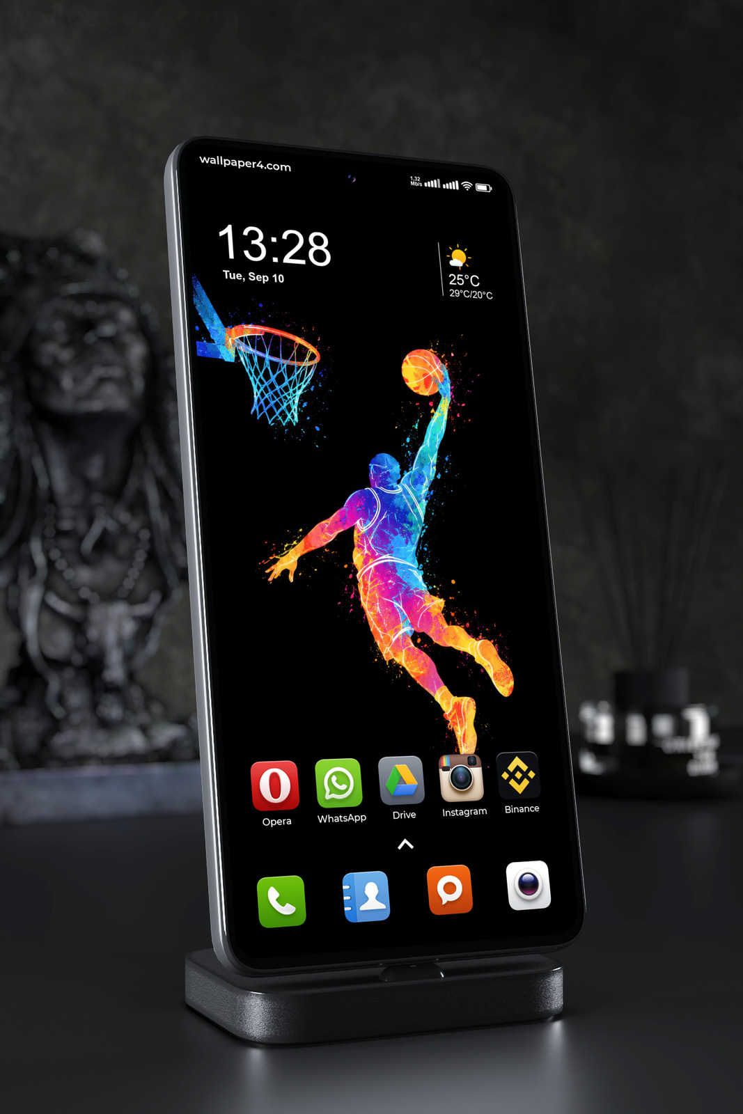 Phone Wallpaper 9240 - Neon Basketball Player Rising for a Dunk