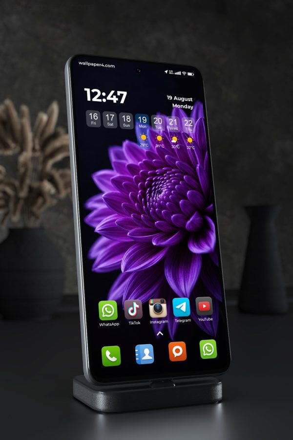 Phone Wallpaper 9269 - Deep Violet Flower Against Black Space