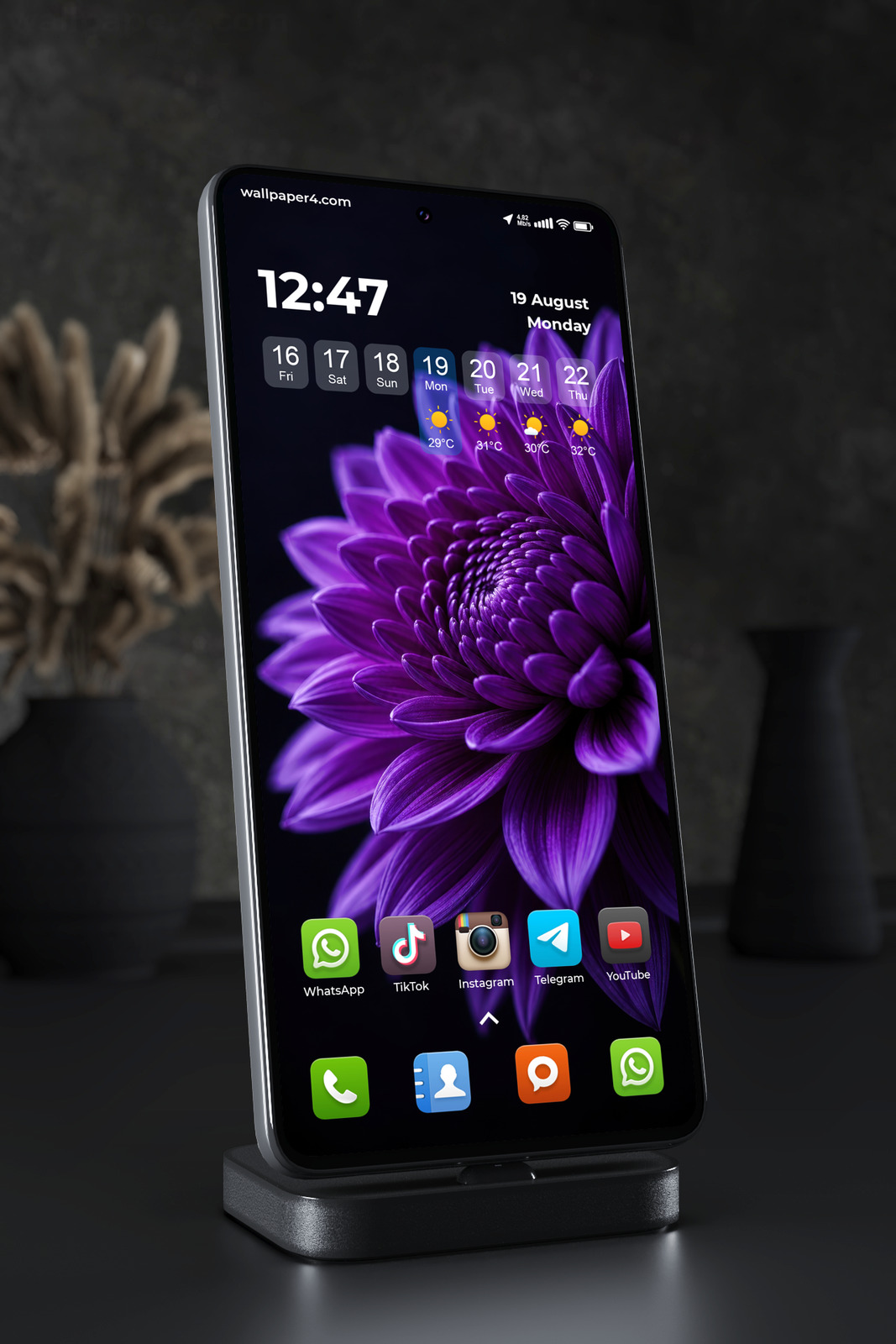 Phone Wallpaper 9269 - Deep Violet Flower Against Black Space
