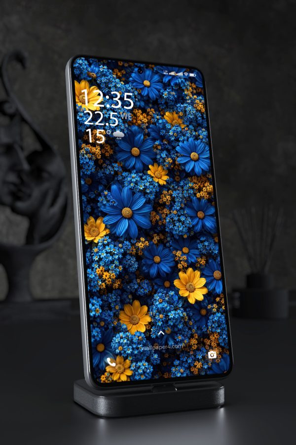 Phone Wallpaper 9278 - Blue and Yellow Wildflower Garden Pattern