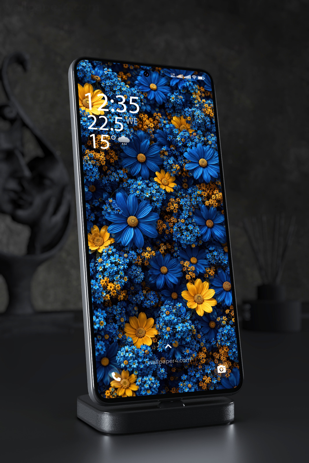 Phone Wallpaper 9278 - Blue and Yellow Wildflower Garden Pattern
