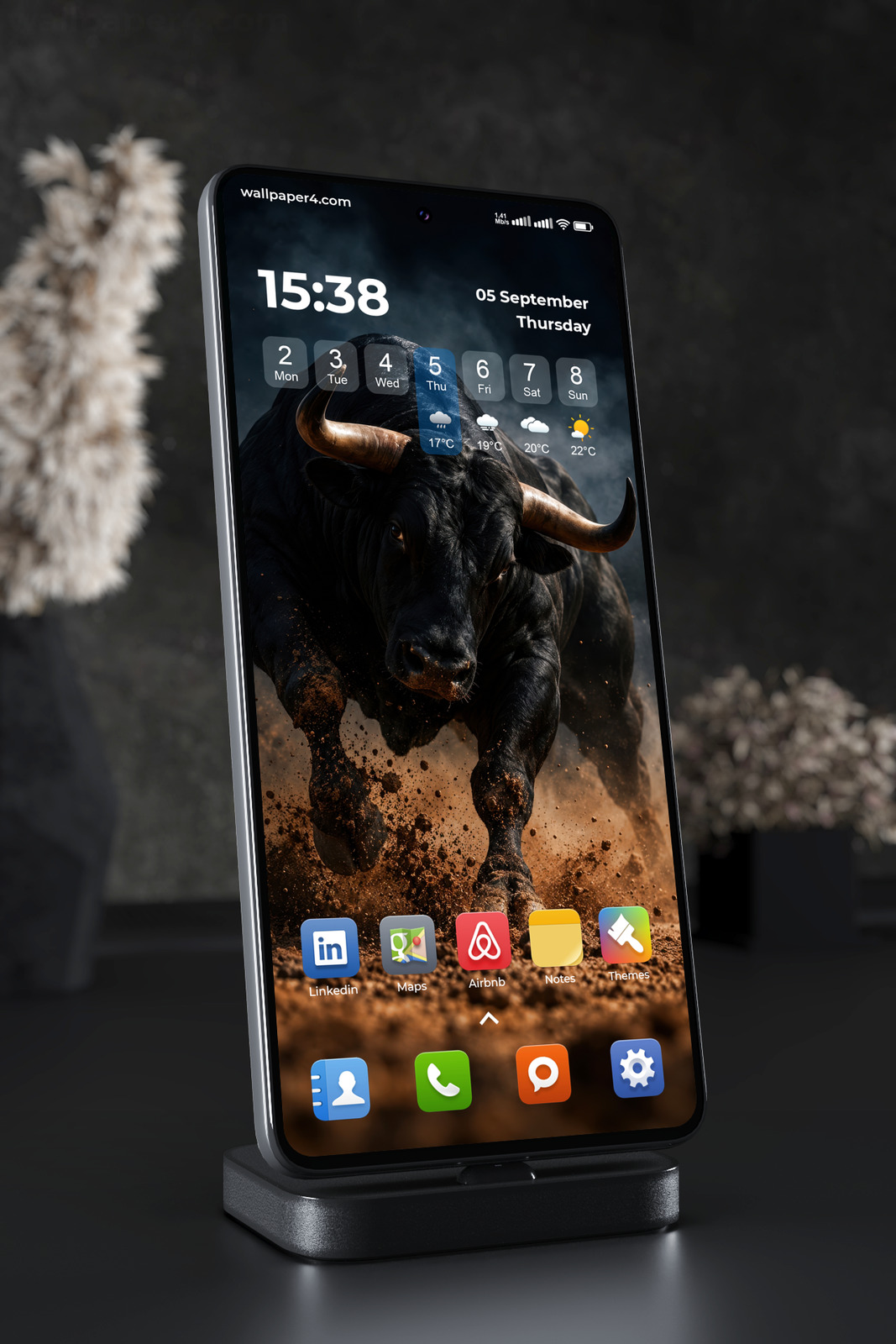 Phone Wallpaper 9281 - Charging Black Bull Through Flying Dust