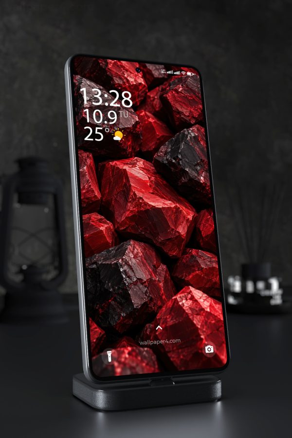 Phone Wallpaper 9293 - Crimson and Black Faceted Mineral Forms