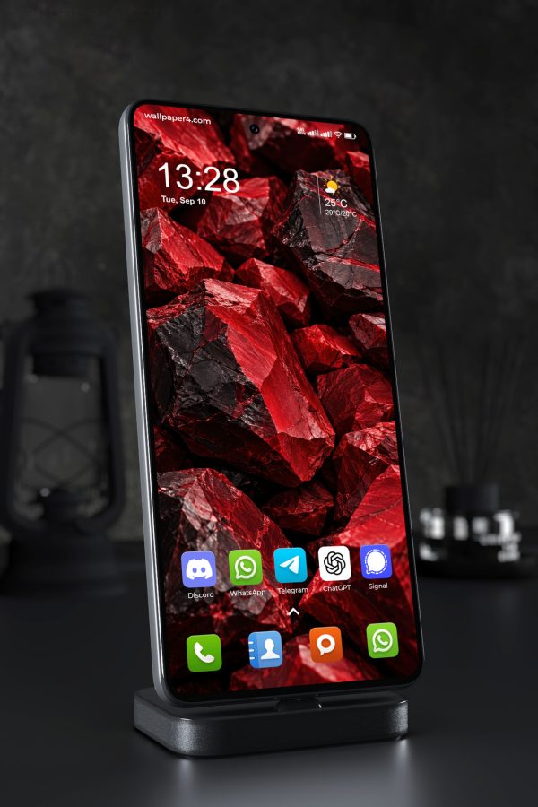 Mobile Wallpaper 9293 - Crimson and Black Faceted Mineral Forms