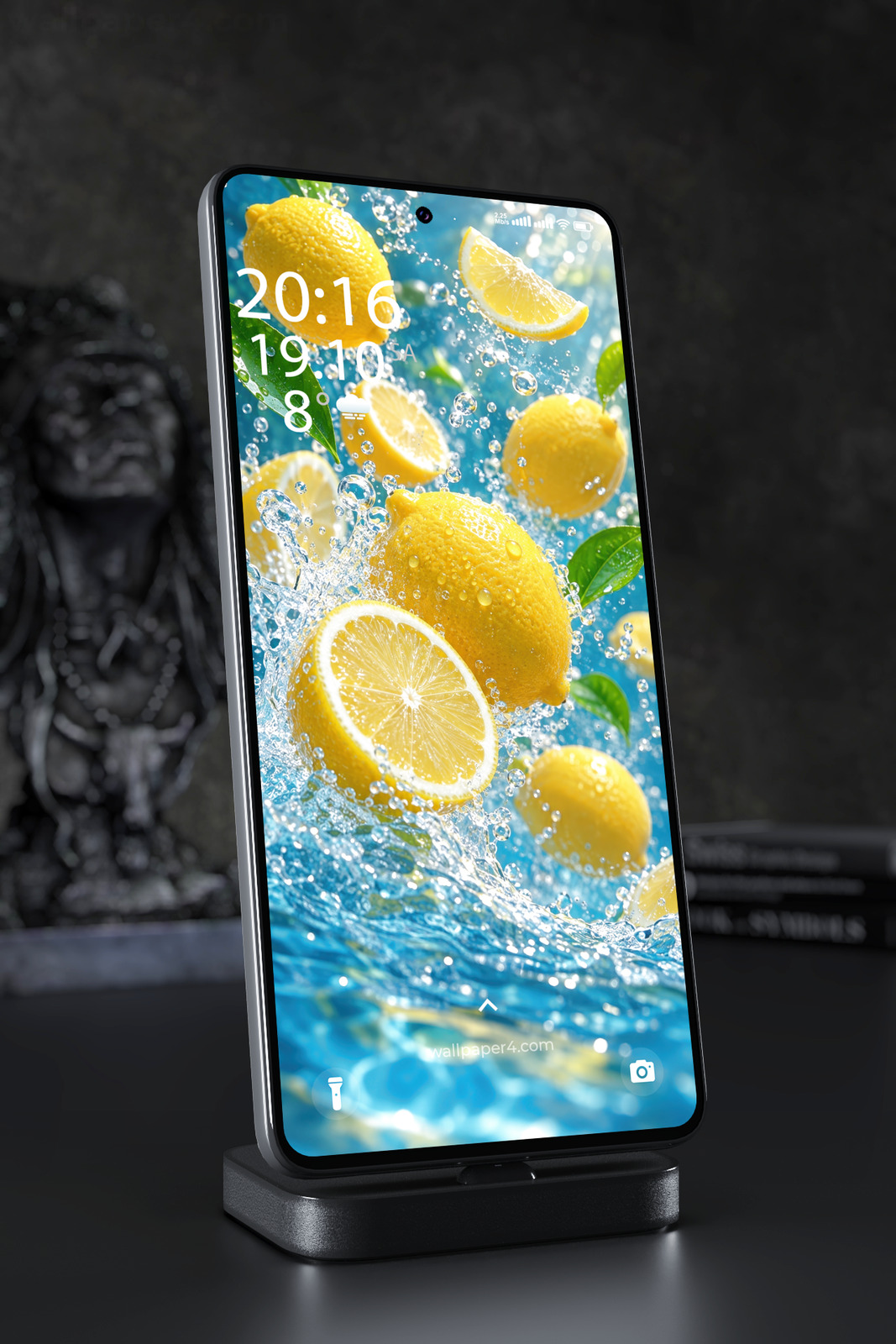 Phone Wallpaper 9296 - Sunlit Lemons Suspended in Blue Water