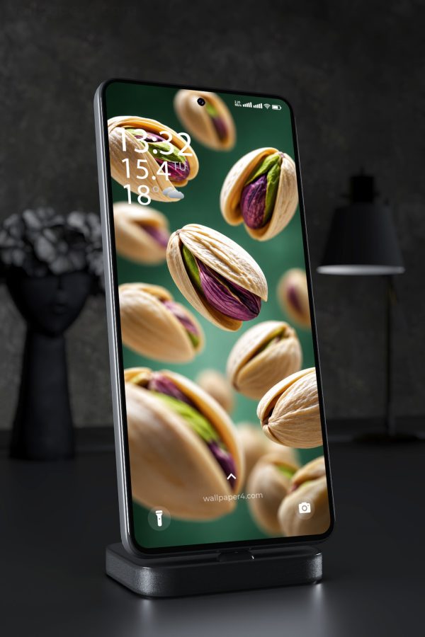 Phone Wallpaper 9314 - Floating Pistachios Against Deep Green