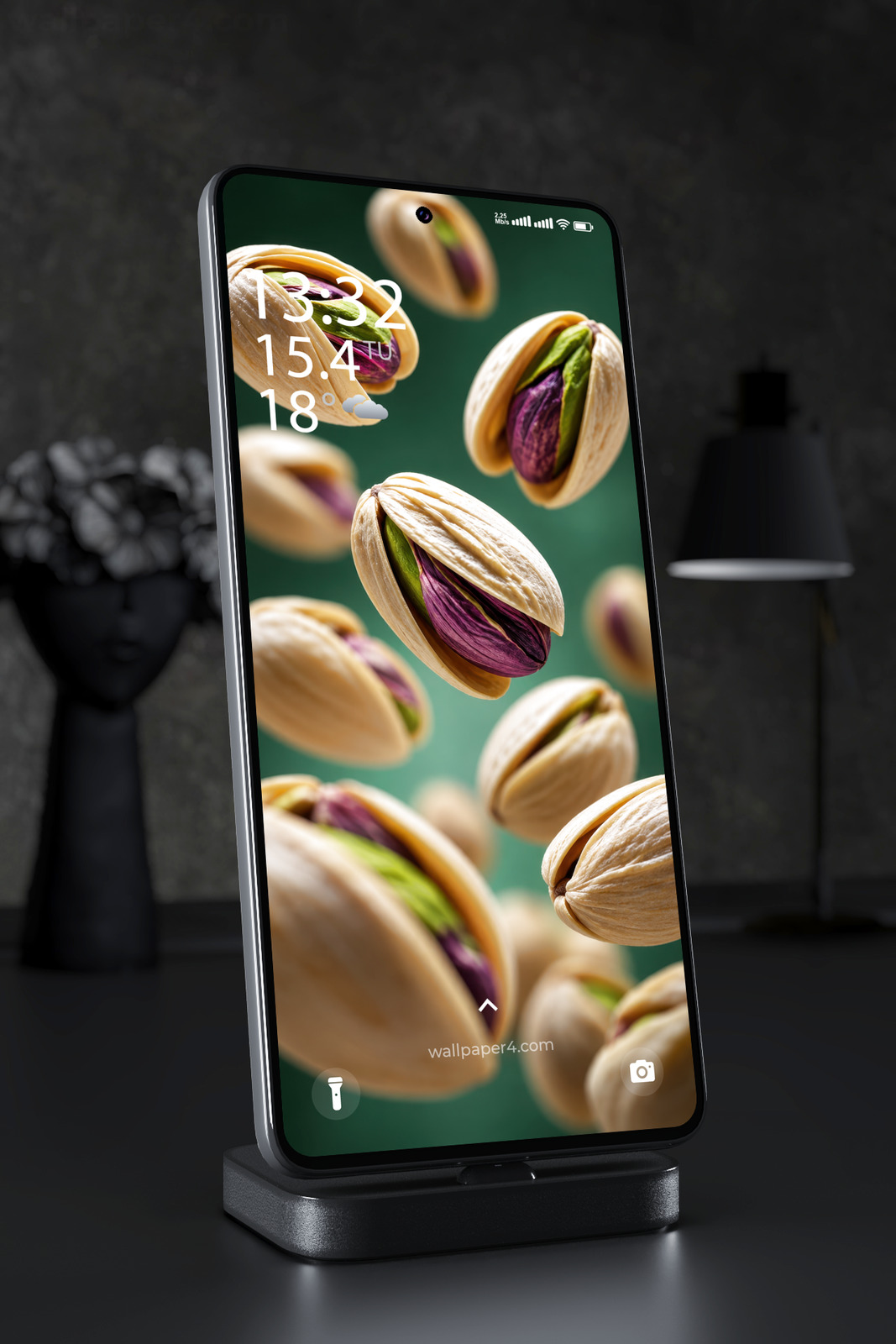 Phone Wallpaper 9314 - Floating Pistachios Against Deep Green