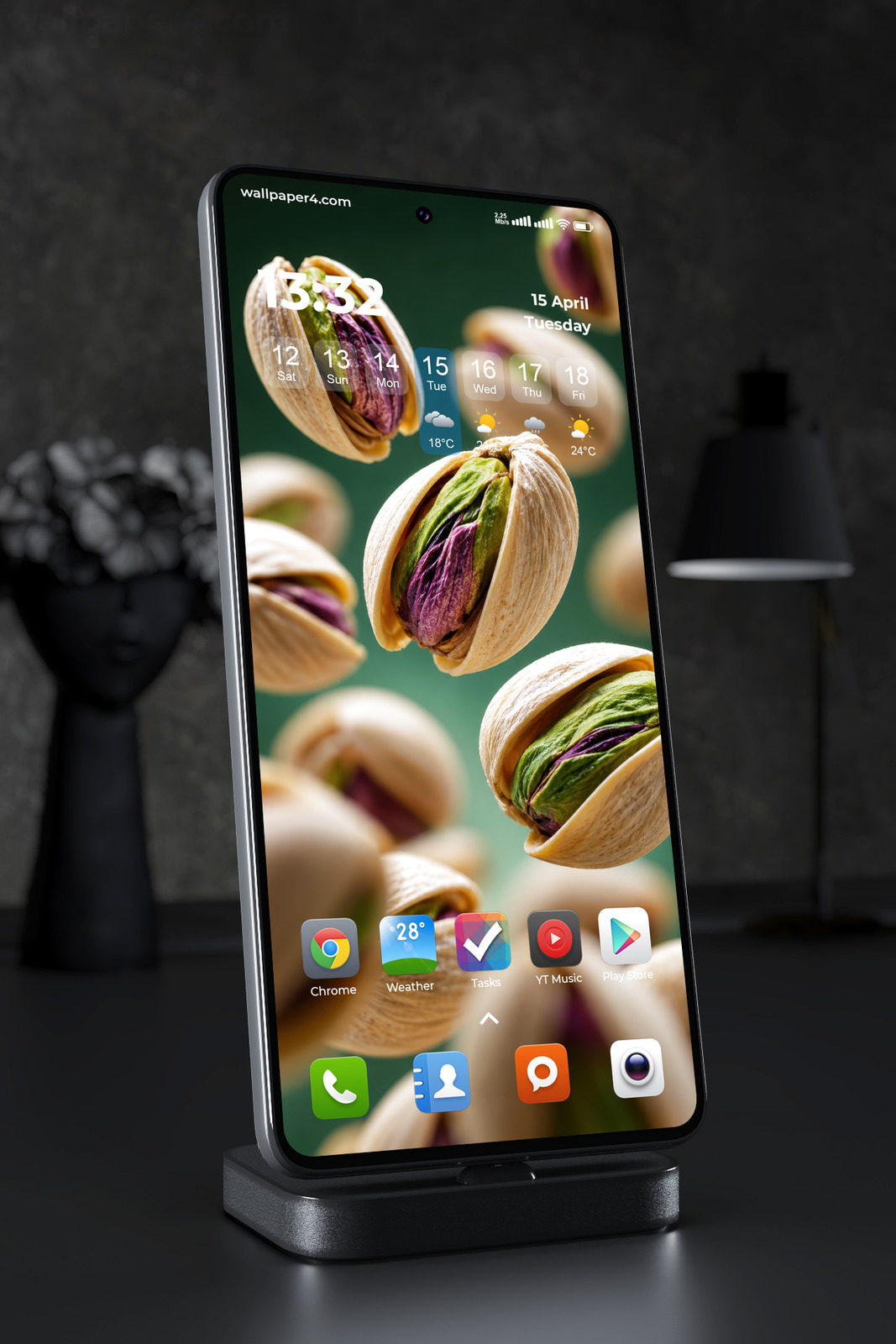 Mobile Wallpaper 9314 - Floating Pistachios Against Deep Green