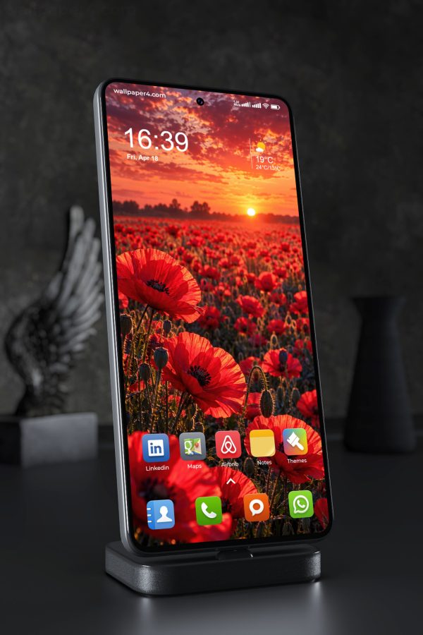 Mobile Wallpaper 9317 - Red Poppies Beneath a Glowing Sunset Sky