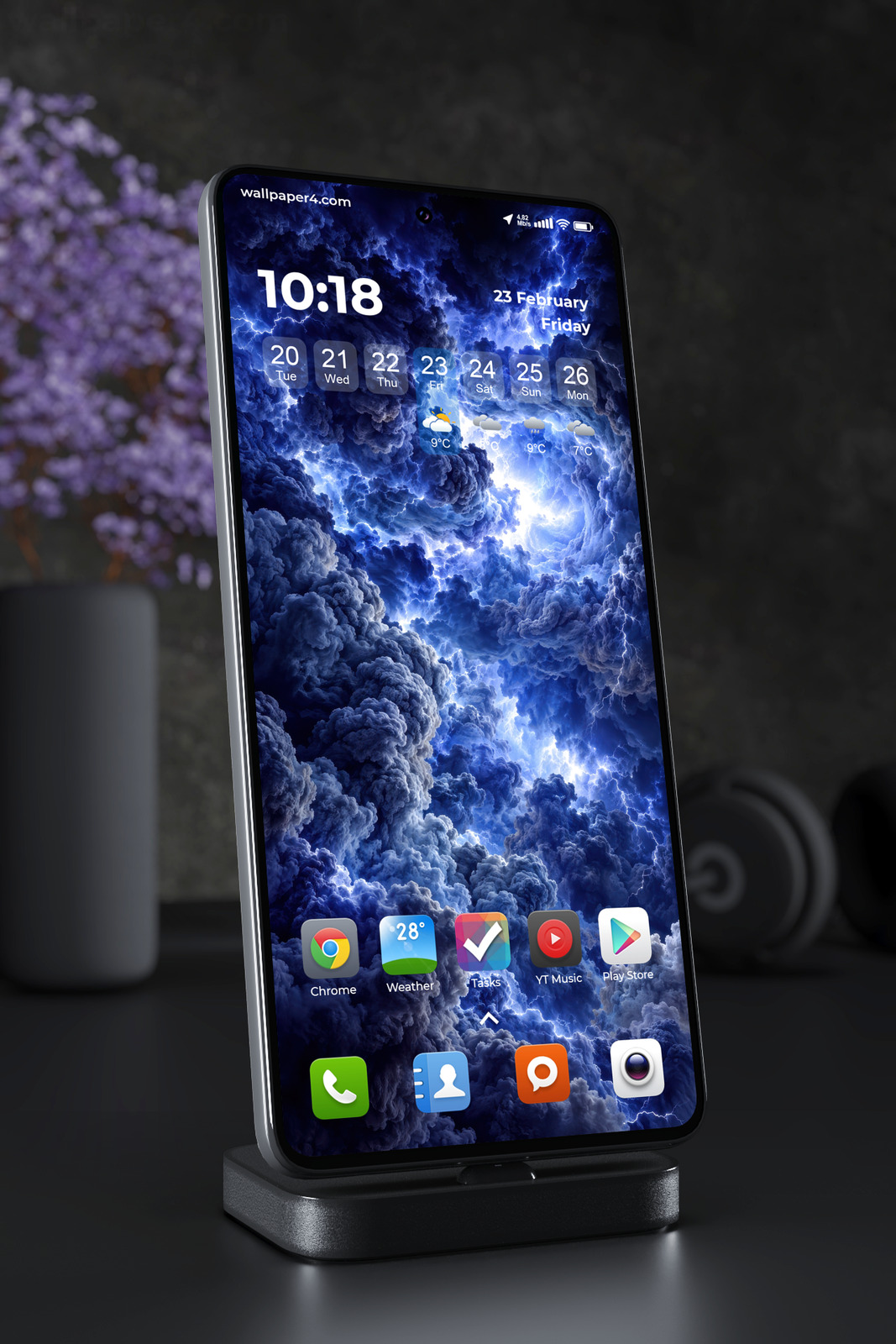 Phone Wallpaper 9332 - Electric Blue Storm Clouds and Lightning