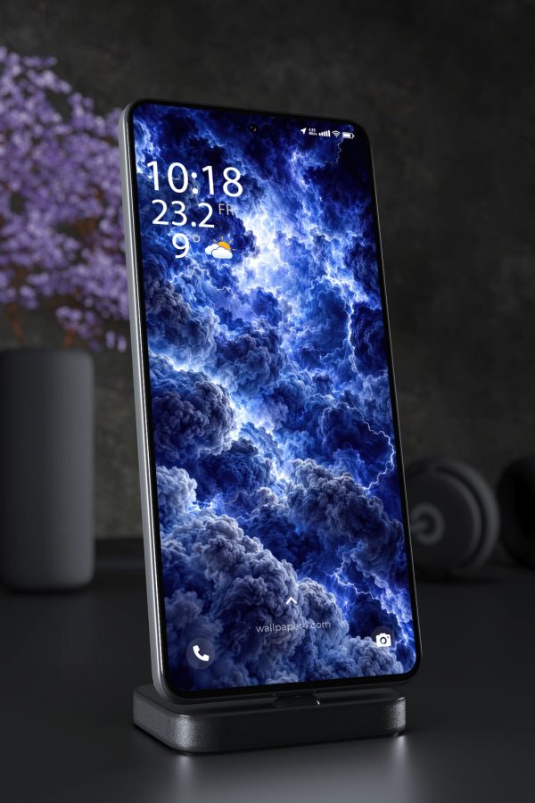 Mobile Wallpaper 9332 - Electric Blue Storm Clouds and Lightning