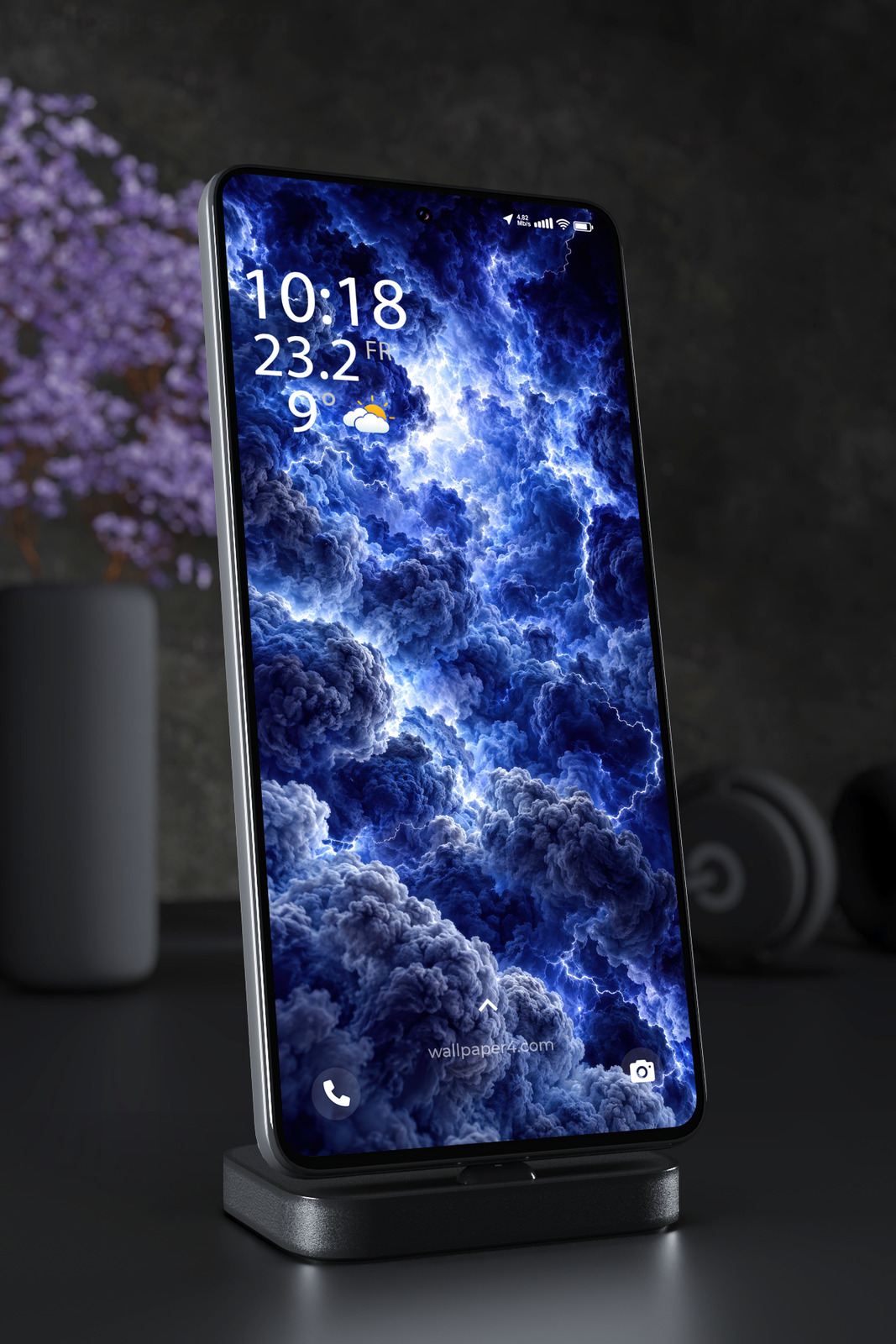 Mobile Wallpaper 9332 - Electric Blue Storm Clouds and Lightning