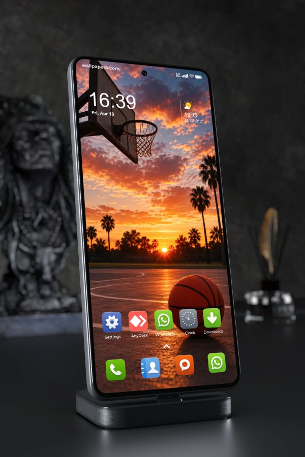 Phone Wallpaper 9350 - Basketball Court at a Palm-Lined Sunset