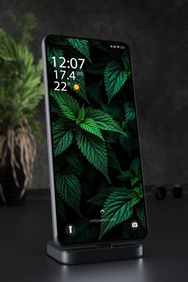 Phone Wallpaper 9356 - Emerald Serrated Leaves in Deep Shadow