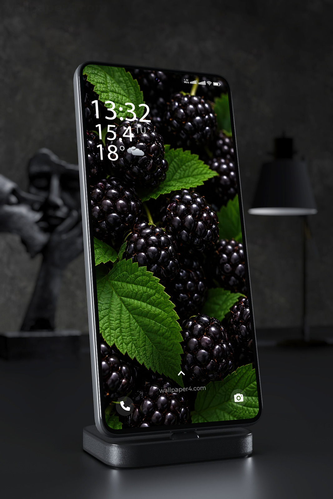 Phone Wallpaper 9359 - Glossy Blackberries Among Fresh Green Leaves