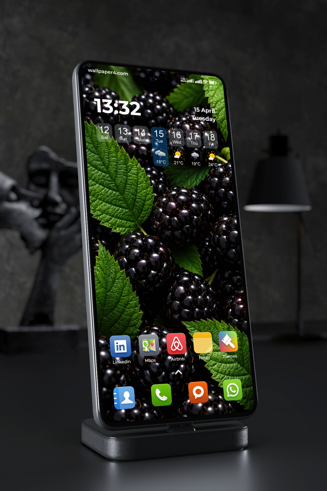 Mobile Wallpaper 9359 - Glossy Blackberries Among Fresh Green Leaves
